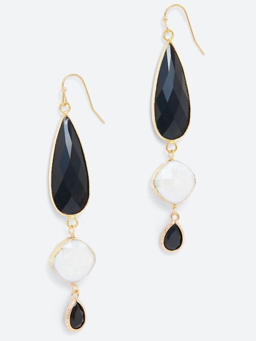 Panacea Stitch Fix Labradorite Stone Drop Earrings Black White Gold Statement